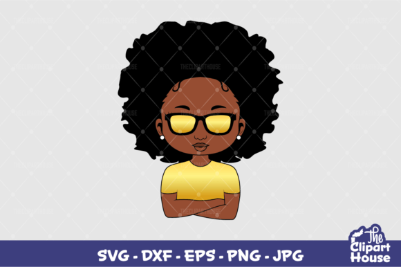 Arms Crossed Sunglasses Afro Girl Gold