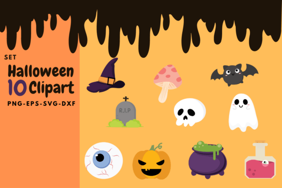 Doodle Halloween Elements Bundle Clipart: Graphics & Illustrations