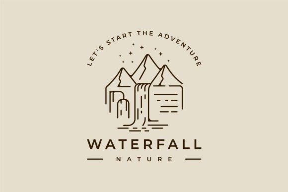 Waterfall Logo Line Art Vector Design
