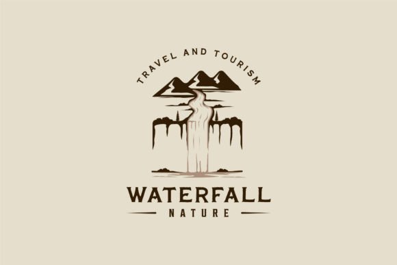 Waterfall Logo Vector Vintage Design: Graphics & Logos