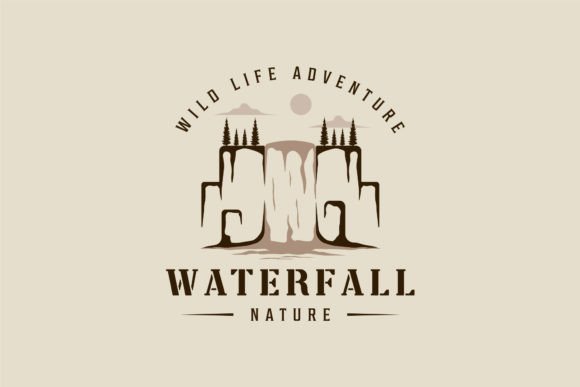 Waterfall Logo Vector Vintage Graphics & Logos